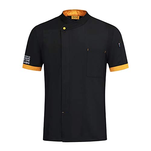 Freahap - Camiseta Camisa Cocina Chef Manga Corta para Verano Profesional Unisex, Uniforme de Chef de Moda, Chaqueta de Cocinero Camarero Negro XL