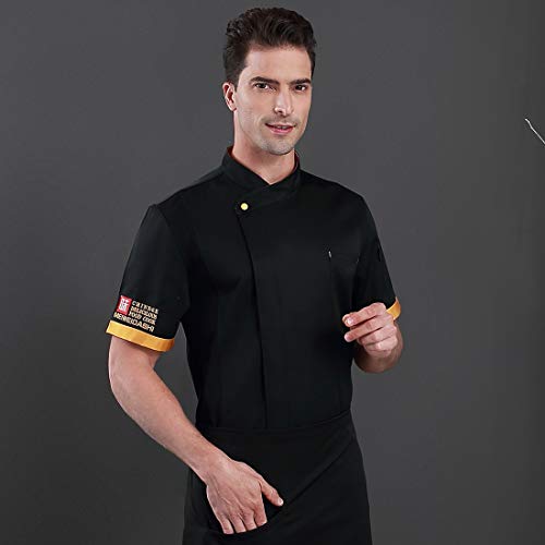 Freahap - Camiseta Camisa Cocina Chef Manga Corta para Verano Profesional Unisex, Uniforme de Chef de Moda, Chaqueta de Cocinero Camarero Negro XL