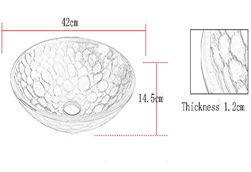 Fregadero Cocina Lavabo Redondo Azul Cielo,Textura De Grabado Vidrio Templado Estilo Mediterráneo Color De Fusión En Caliente Arte Hecho A Mano,Adecuado para Hotel Familiar