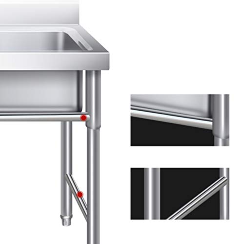 Fregadero de Acero Inoxidable Engrosado Comercial Fregadero de esterilización para Cocina Fregadero para hostelería profundizado con Soporte Ajustable, ángulo R, fácil de Limpiar