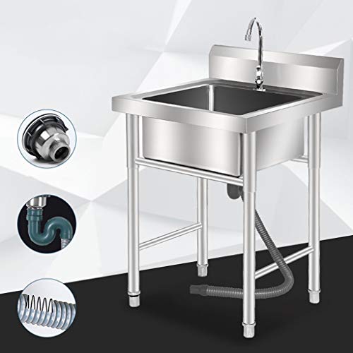 Fregadero de Cocina Comercial Fregadero Simple/Doble de Acero Inoxidable para Uso doméstico con Grifo, diseño Inferior Redondeado R, pies Ajustables