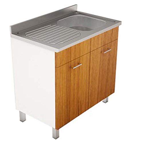 fregadero Inox con mueble Completo de pies pratika CM 80 X 50 Teca DX