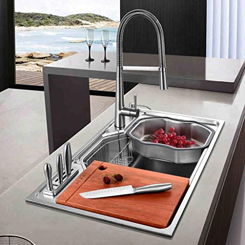 Fregaderos De Acero Inoxidable Cocina para Lavar Verduras Cocina Lavaplatos Piscina Restaurante Lavabo (Color : Silver, Size : 80x50x22cm)