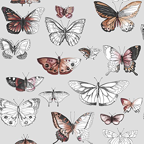 Fresco - Papel pintado para pared, diseño de mariposas, color naranja y gris