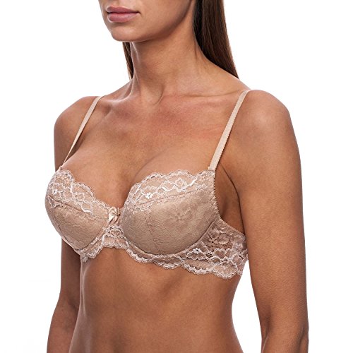 frugue Sujetador Push Up Sexy con Relleno Encaje Mujer Chocolate ES 90C (EU 75C)