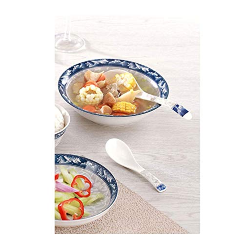 FSFF Cucharas de Sopa Cuchara de Sopa de cerámica para el hogar, Juego de cucharas de Aperitivo, Juego de 6 o 10, Cuchara de Acero para cocinar Wonton Chino de 5.5 Pulgadas (Tamaño: A)