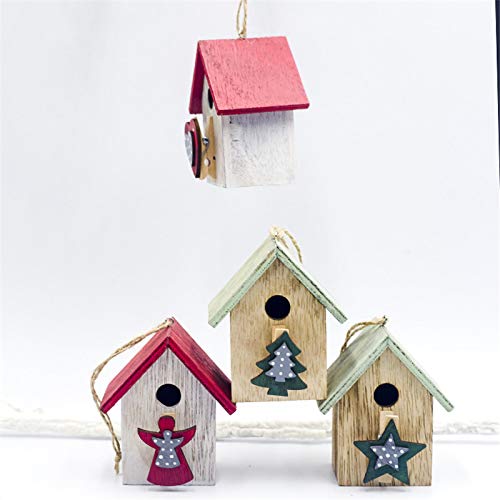 FSHB 2PCS Creative Christmas Little Wood House Colgante Clip de Madera Árbol de Navidad Adornos Colgantes Ventana Exhibición Decoración de Fiesta de Navidad, Estrella