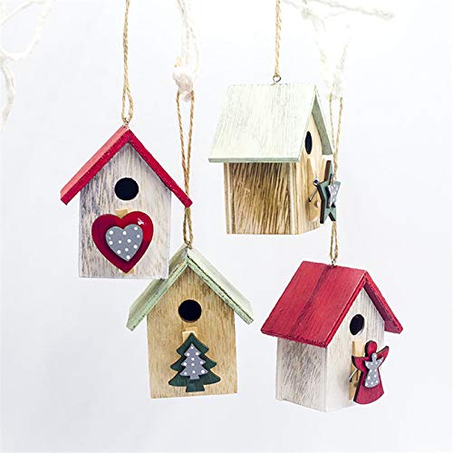 FSHB 2PCS Creative Christmas Little Wood House Colgante Clip de Madera Árbol de Navidad Adornos Colgantes Ventana Exhibición Decoración de Fiesta de Navidad, Estrella