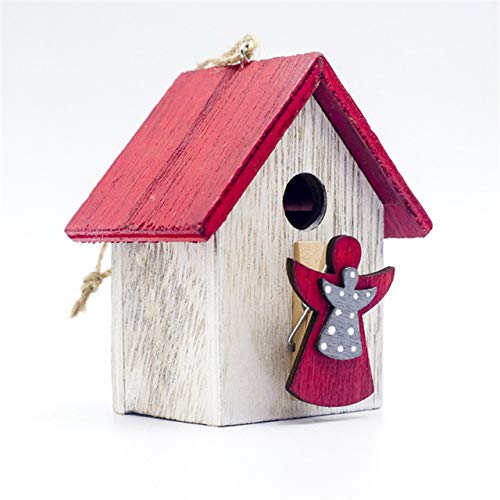 FSHB 2PCS Creative Christmas Little Wood House Colgante Clip de Madera Árbol de Navidad Adornos Colgantes Ventana Exhibición Decoración de Fiesta de Navidad, Estrella