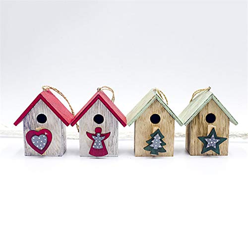 FSHB 2PCS Creative Christmas Little Wood House Colgante Clip de Madera Árbol de Navidad Adornos Colgantes Ventana Exhibición Decoración de Fiesta de Navidad, Estrella