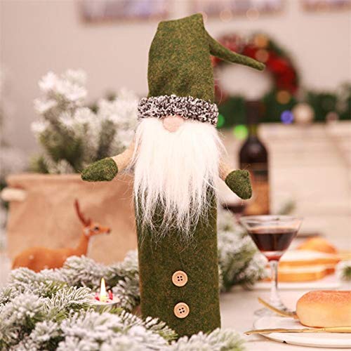 FSHB Christmas Bottle Decoration Santa Claus Wine Bottle Cover Bag New Year Party Table Decoration Home Dinner Party Supplies, 03-Green