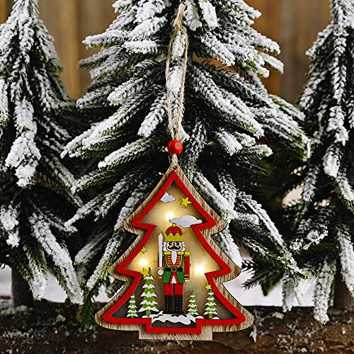 FSHB Creativo Luz Led Árbol de Navidad Colgante Colgante Estrella Coche Corazón Adorno de Madera Fiesta de Navidad Decoración de Año Nuevo, Casa