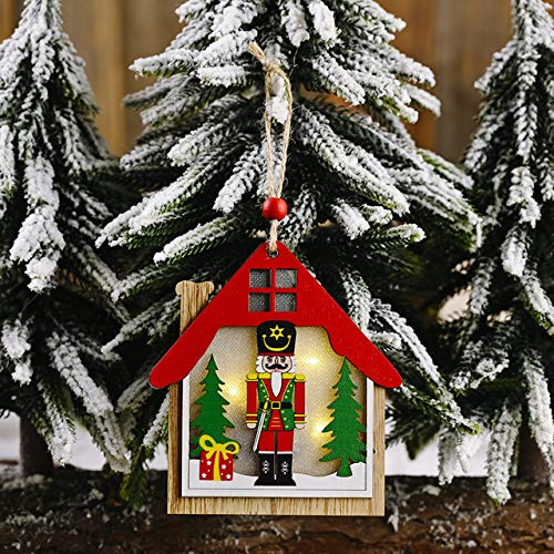 FSHB Creativo Luz Led Árbol de Navidad Colgante Colgante Estrella Coche Corazón Adorno de Madera Fiesta de Navidad Decoración de Año Nuevo, Casa