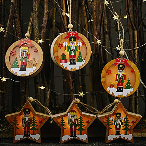 FSHB Soldado Cascanueces Colgante Luz Led Navidad DIY Decoración de Árbol de Madera Colgante Decoración Feliz Navidad, B-Round