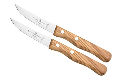 Fuchs Solingen - Juego de cuchillos de cocina (2 unidades, acero inoxidable, madera de olivo, punta de 3 pulgadas)