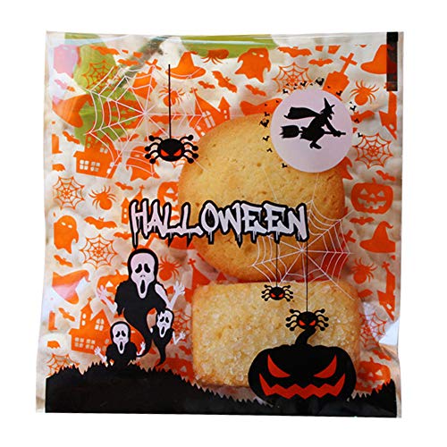 Fucsia, 100 Unidades de 10 x 13 cm Halloween Cartoon Autoadhesivo Truco o Bolsa de Dulces para Galletas caseras, Galletas, Pasteles - B