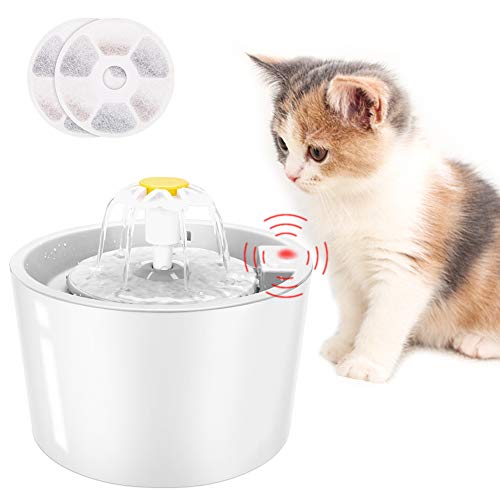 Fuente de Agua para Gatos, Dispensador de Agua para Perros, 【Upgrade】Fuente Para Beber Automática Súper Silenciosa de 1.6L para Mascotas con Función de Sensor Infrarrojo (incluye 2 filtros) (Blanco)