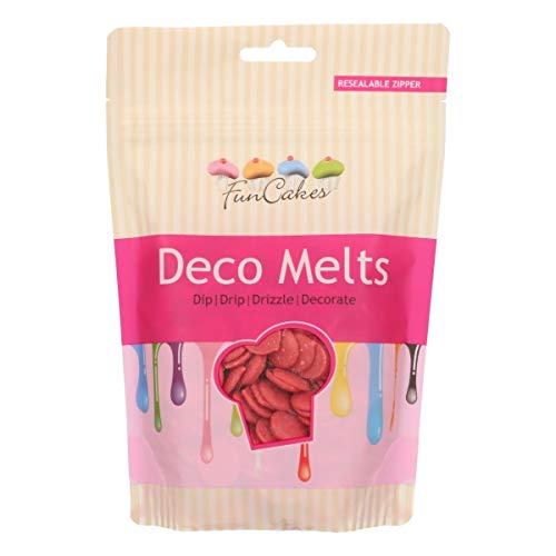 FunCakes Deco Melts Cobertura para Repostería Sabor Choco Blanco color Rojo, para Cubrir, hacer Dripping o Dibujar en Dulces, 250g, FC43030