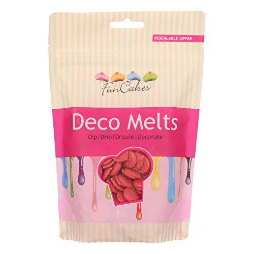 FunCakes - Decor Melts - 250g Ideal para Hacer gotitas o lineas sobre Bombones, piruletas o Cubrir Galletas, Frutas, y Mucho más!- Pack de Colores (Blanco y Rojo)