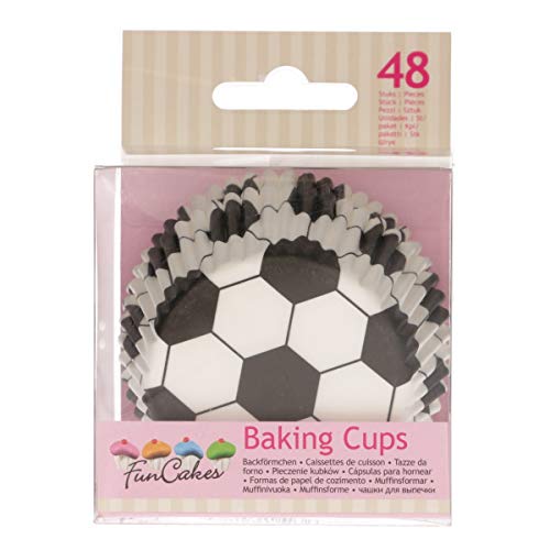 FunCakes FC4021 48 Cápsulas para Hornear Cupcakes o Magdalenas de Papel Extra Resistente y Antigrasa Fútbol, 5X3.2Cm