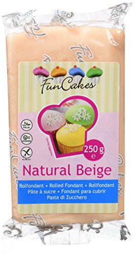 FunCakes Fondant para Cubrir Tartas, Cupcakes, Galletas o Modelar color Beige Piel: Sabor Vainilla, Flexible, Sin Gluten, Halal, Kosher D, Apto Véganos, 250g, FC97875