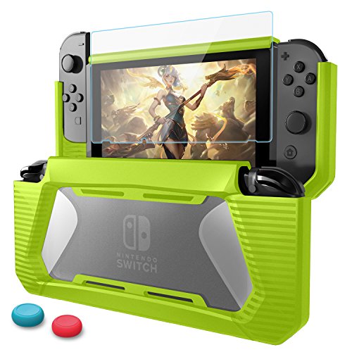 Funda Compatible con Switch,HEYSTOP TPU PC Carcasa de Protección con Protector de Pantalla para Switch Consola, Anti-Choques/Arañazo (Verde)