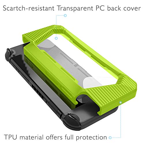 Funda Compatible con Switch,HEYSTOP TPU PC Carcasa de Protección con Protector de Pantalla para Switch Consola, Anti-Choques/Arañazo (Verde)