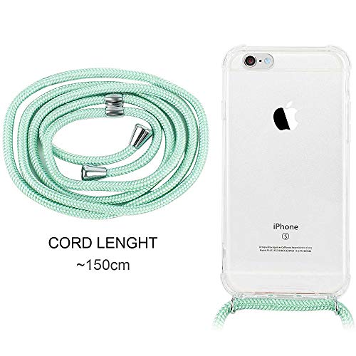 Funda con Cuerda para Xiaomi Redmi Note 8 Pro, Carcasa Transparente TPU Suave Silicona Case con Correa Colgante Ajustable Collar Correa de Cuello Cadena Cordón para Xiaomi Redmi Note 8 Pro Verde menta