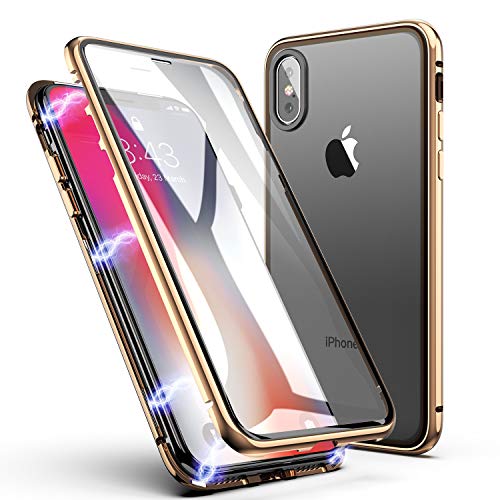 Funda iPhone XS MAX, ZHIKE Estuche de Adsorción Magnético Frente y Parte Posterior de Vidrio Templado Cobertura de Pantalla Completa Diseño de una Pieza Cubierta con Tapa para Apple iPhone XS MAX