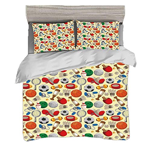 Funda nórdica Tamaño King (200 x 200 cm) con 2 fundas de almohada Deporte Juegos de cama de microfibra Estilo de dibujo de dibujos animados Artículos deportivos Pelotas Bolos Tenis Ping Pong Boxeo Fút