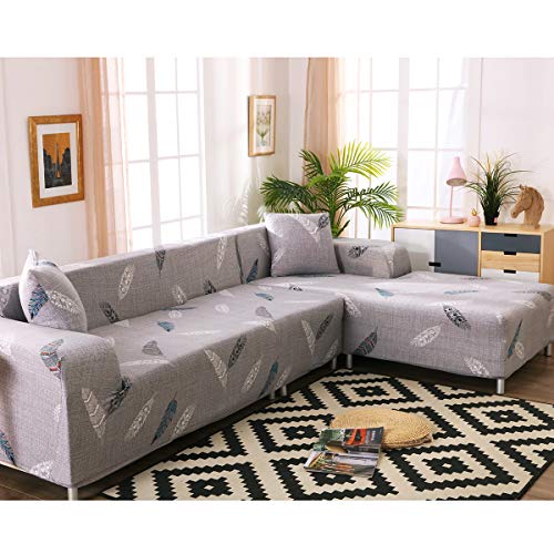 Funda para sofá con diseño moderno de 1/2/3/4 plazas, antideslizante, funda elástica para sofá y protector para mascotas, lona, pluma, 4-Seater Sofa Length 90-118In + 1pcs Free Pillowca