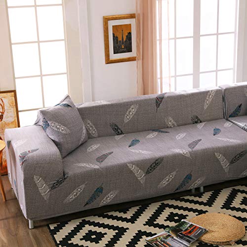 Funda para sofá con diseño moderno de 1/2/3/4 plazas, antideslizante, funda elástica para sofá y protector para mascotas, lona, pluma, 4-Seater Sofa Length 90-118In + 1pcs Free Pillowca