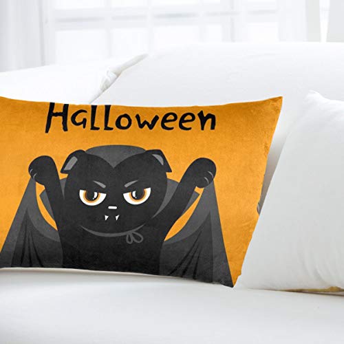 Fundas de Almohada de algodón Happy Halloween. Lindo Gato Negro Vampiro Drácula. Cat Cartoon Vampire Character 60X40 cm Fundas de Almohada