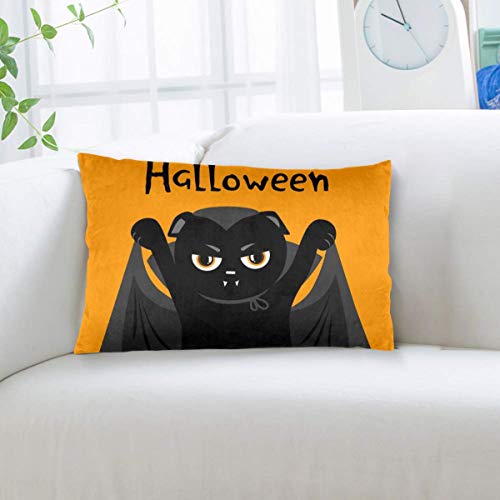 Fundas de Almohada de algodón Happy Halloween. Lindo Gato Negro Vampiro Drácula. Cat Cartoon Vampire Character 60X40 cm Fundas de Almohada