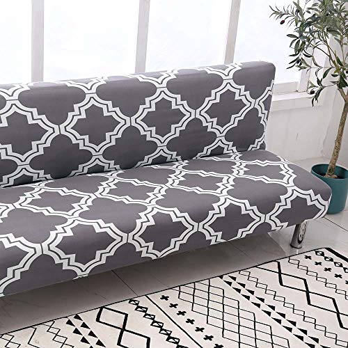 Fundas de Sofá Sin Brazos Plegable Fabric Poliéster Spandex Protector de Muebles Cubre Sofa Cubierta para Sofa Cama Fundas de Clic-clac Elástica Gris/Patrón Rombo