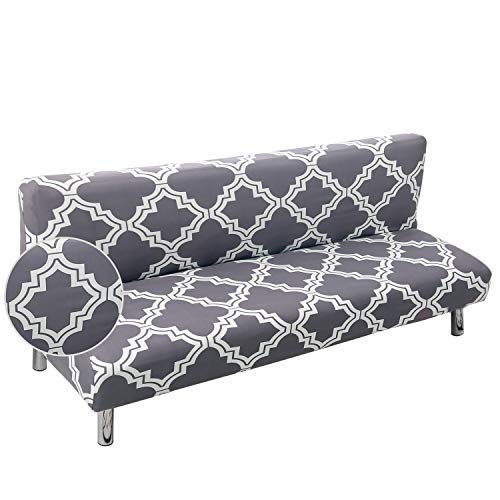 Fundas de Sofá Sin Brazos Plegable Fabric Poliéster Spandex Protector de Muebles Cubre Sofa Cubierta para Sofa Cama Fundas de Clic-clac Elástica Gris/Patrón Rombo