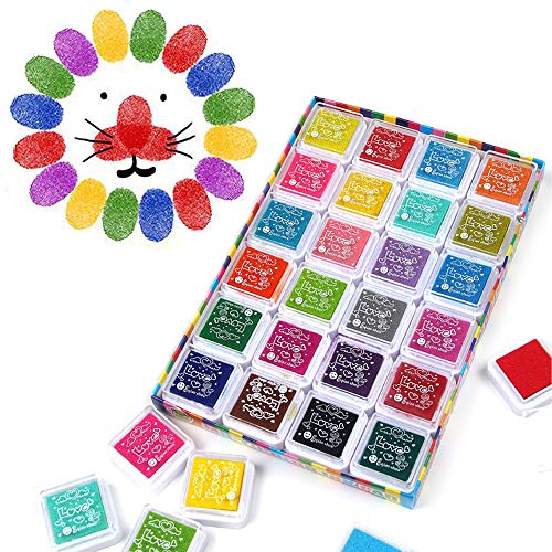 Funxim 24 Colores Lavable Almohadillas de Sellos Safe no Tóxico de Almohadilla Tinta para Madera Papel Tela arco iris sello tampón estampilla de goma Scrapbooking tarjeta fabricación decoración Niños