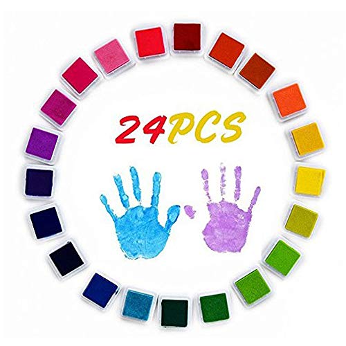 Funxim 24 Colores Lavable Almohadillas de Sellos Safe no Tóxico de Almohadilla Tinta para Madera Papel Tela arco iris sello tampón estampilla de goma Scrapbooking tarjeta fabricación decoración Niños