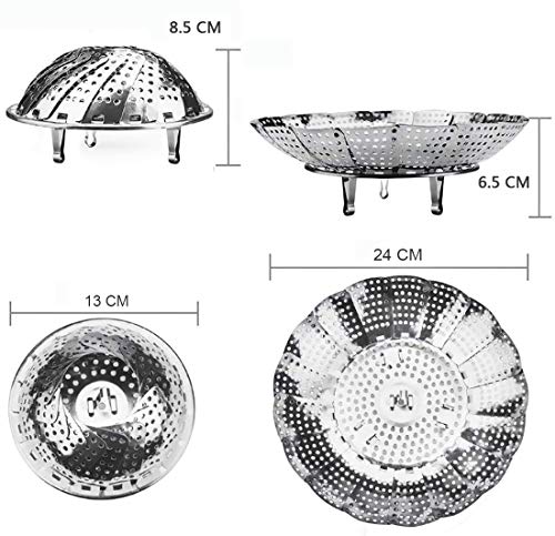 furein Cesta Vaporera Cesta Vapor Plegable Acero Inoxidable,Canasta de Cocción para Verduras al Vapor (24CM)