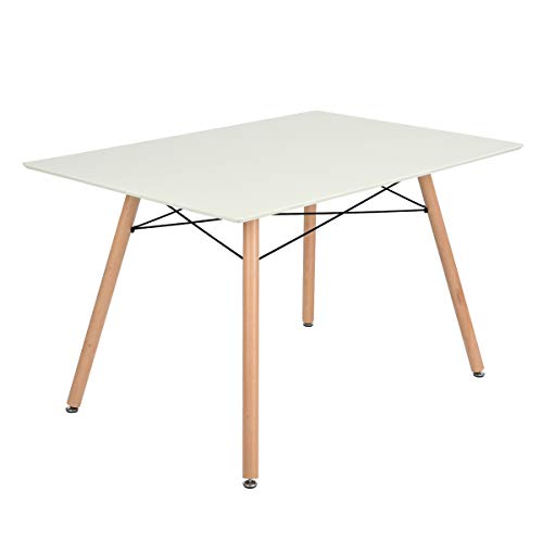 FURNITURE-R Francia - Mesa de comedor rectangular Maddie de 2 a 4 personas escandinavas – maciza patas lacadas y haya, 110 x 70 x 74 cm, madera, blanco, 110_x_70_cm