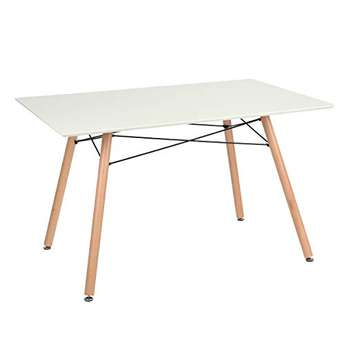 FURNITURE-R Francia - Mesa de comedor rectangular Maddie de 2 a 4 personas escandinavas – maciza patas lacadas y haya, 110 x 70 x 74 cm, madera, blanco, 110_x_70_cm