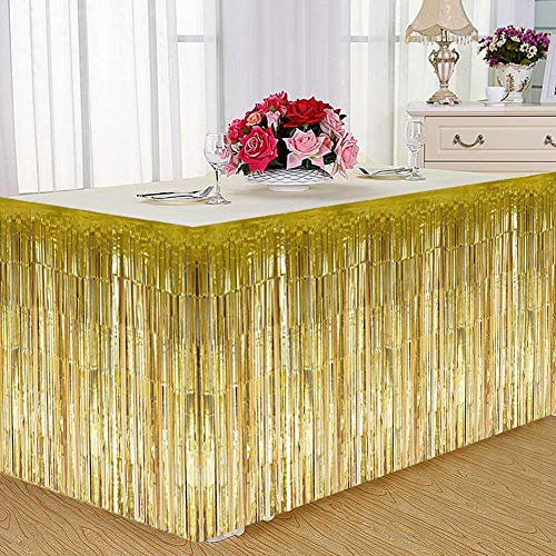 Furnoor borla decorativa mesa falda para la mesa redonda rectangular del cumpleaños del banquete de boda elegante durable(dorado)