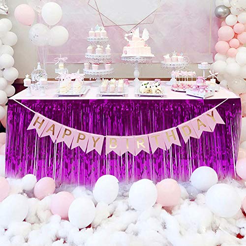 Furnoor borla decorativa mesa falda para la mesa redonda rectangular del cumpleaños del banquete de boda elegante durable(Púrpura)