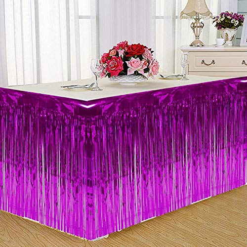 Furnoor borla decorativa mesa falda para la mesa redonda rectangular del cumpleaños del banquete de boda elegante durable(Púrpura)