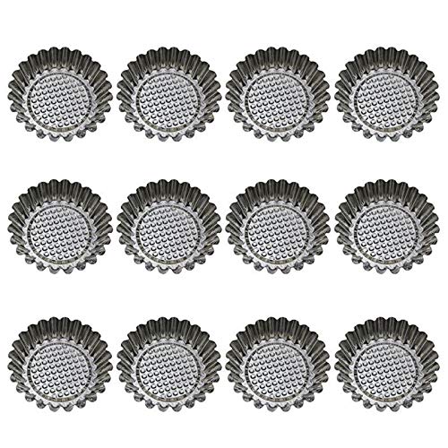 FXJ 12pcs Huevo Tarta de moldes de Acero Inoxidable Redondo del cordón de Huevo Tarta del Molde del Molde Reutilizable Tartaleta moldes de cocción Copas Galleta de la Torta de la Magdalena