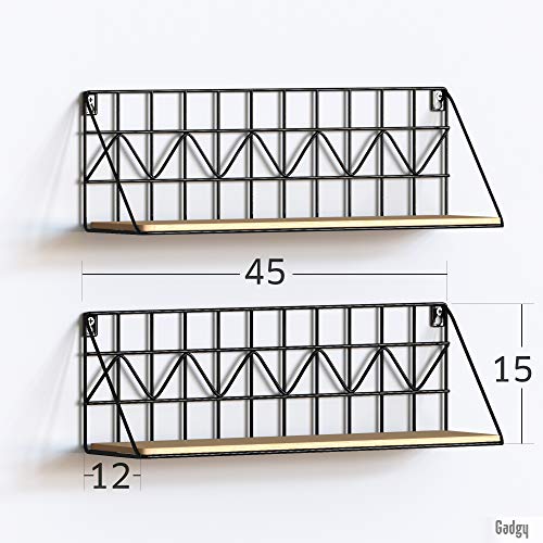 Gadgy estanteria de Pared metalica flotante| Juego de 2 estanterias metalicas y Madera | 45 x 12 x 15 cm. | Baldas Pared decorativas | Para Hogar, Cocina, Bãno