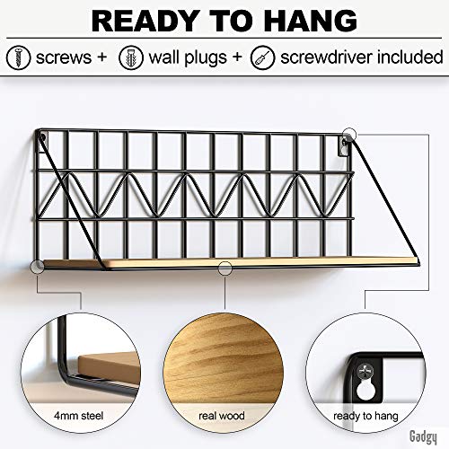 Gadgy estanteria de Pared metalica flotante| Juego de 2 estanterias metalicas y Madera | 45 x 12 x 15 cm. | Baldas Pared decorativas | Para Hogar, Cocina, Bãno