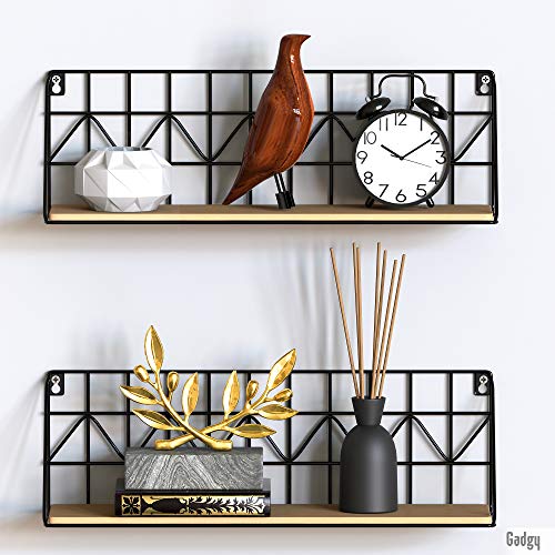 Gadgy estanteria de Pared metalica flotante| Juego de 2 estanterias metalicas y Madera | 45 x 12 x 15 cm. | Baldas Pared decorativas | Para Hogar, Cocina, Bãno