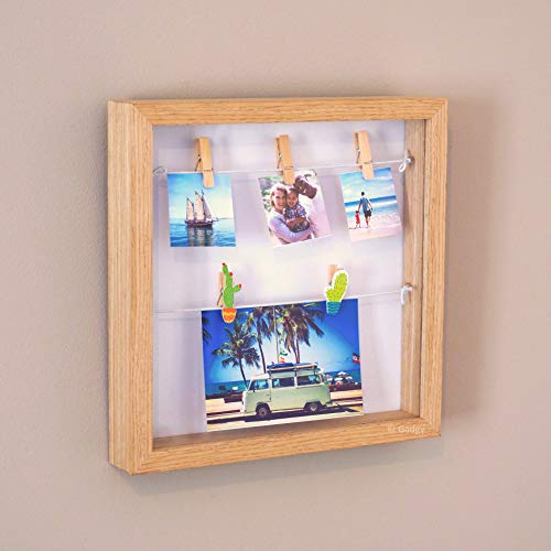 Gadgy ® Marco de Foto 3D con Profundidad | 18 Pinzas | Caja Madera Portafotos 25x25x4 cm | Efecto Profundo | Decoración de Pared Originales