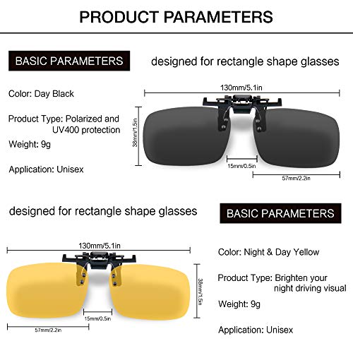 Gafas de sol con clip, unisex, polarizadas, sin montura, lentes rectangulares, con clip de apertura hacia arriba se pueden enganchar en las gafas graduadas, gafas de sol con clip de 2 piezas